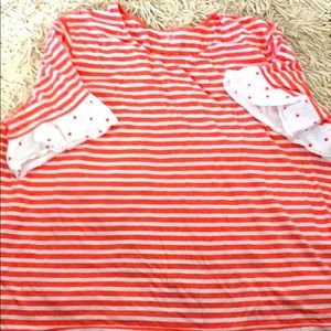 Laura Scott 3X striped top with polka dot sleeve